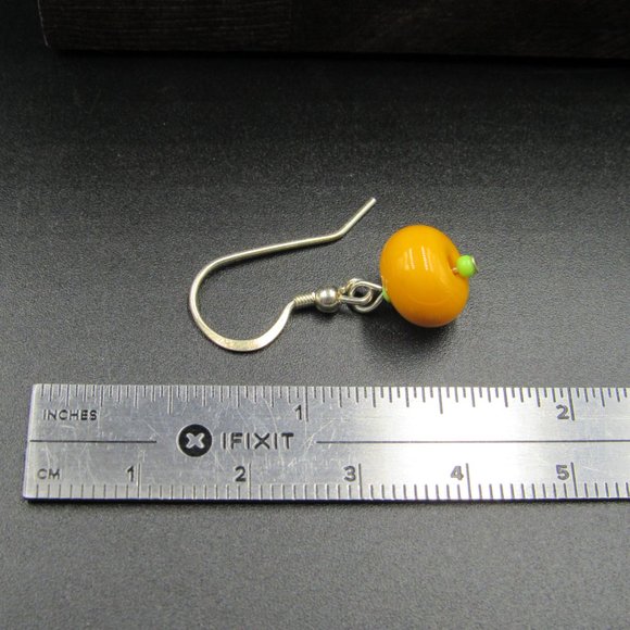 Sterling Silver Small Orange Glass Ball Earrings - Picture 4 of 5